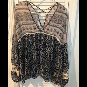 Sheer boho blouse with cross straps in back